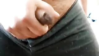 Chubby daddy bear jacking his uncut cock 4