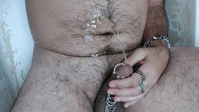 Pissing with pierced cock and balls
