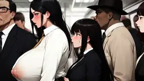 Beautiful anime girl's tits exposed in public subway