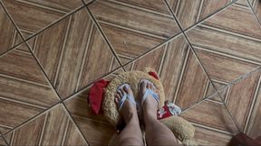 Barefoot & Slippers CRUSH! 62kg Tramples Giant Teddy Bear!