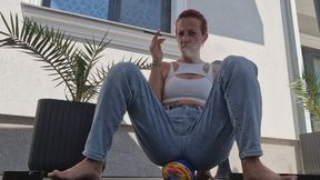 SMOKING SOCCER BALL RIDING – HARD BUTT BOUNCING & SCISSOR POP DESTRUCTION