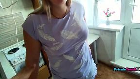 Chubby Amateur Russian Sluts Fucking Like Animals in Their Kitchen