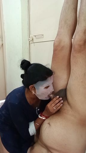 Naughty Wife Blowjob To Husband When He Doing Yoga and Cum Slowing on His Face