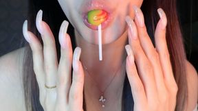 #221 - Licking lollipop with beautiful shiny nails