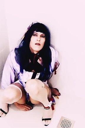Purple Hair Cosplayer Puts Different Dildos in Her Ass