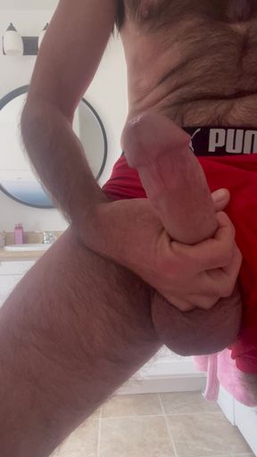 Rubbing stiff prick in underwear and big precum drip