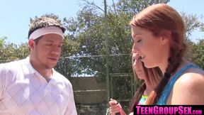 Adorable naughty teens enjoy outdoor pussy drilling