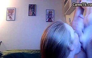 Shemale cumming in girls mouth