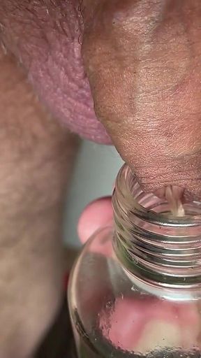 Horny Small Forskin Dick with Precum - Piss in the Bottle