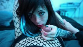 My Slim Petite Gothic Roommate Amazes Me With a Hot Welcome Blowjob