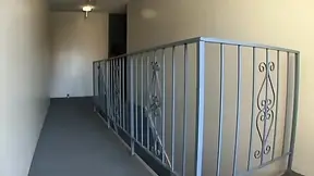 Horny slut eats cum after riding big cock on the floor