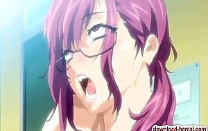 Busty hentai babe doing oral sex and gangbanged