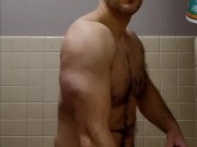 Hairy chest muscle bear with a quick flex!