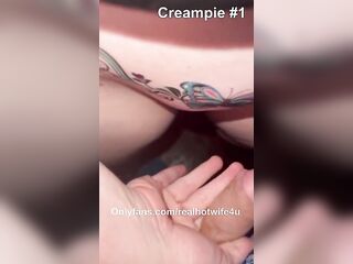 Hotwife gets 4 creampies at the gloryhole - gives hubby sloppy seconds - gloryhole creampie team fuck