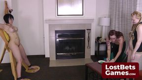 Julie and Sassy Face off in a Strip Body Shots Darts Game