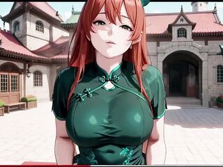 Red Hair & Emerald Qipao! Inactive Seduction in the Eastern Courtyard