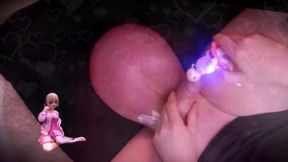 Big balls crushed stroking hentai figure while gay futa slurps saline