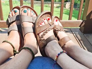 Showing off our feet and sandals with toe rings and anklets