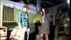 Hot lady of the city in sexy stockings banged by a farmer