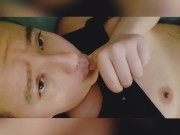 nonbinary babydoll dirty talks and plays with their big tits while grinding on a magic wand