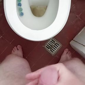 Straight Man Pissing at Home While Dick is Hard