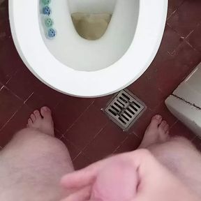 Straight Man Pissing at Home While Dick is Hard