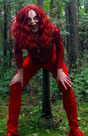 Red diabolical bitch from the forest plays with cock