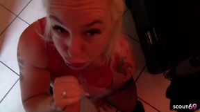 German Curvy Inked Girl Give Real Quick POV Blowjob to Stranger