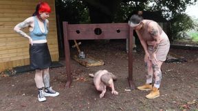 Naked Humiliation Girl Is Put in Stocks &amp; Degraded