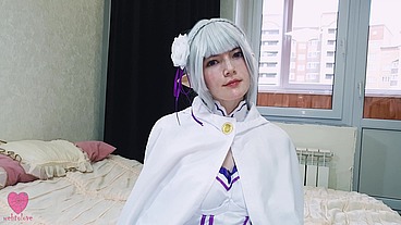 Emilia from Re Zero came to the real world, clearly wanting to have sex in order to get human cum