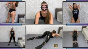 Girl Diver In Latex Outfit Does Sexy Gymnastics 4K - Ass Worship - Stretching - Fins - Scuba Gear - BEUCHAT Mask - Snorkel - Scuba Diving - Latex Swimsuit - Latex - Foot Worship - Flexible Girl - Workout - Face Fetish - Flippers - Snorkelling