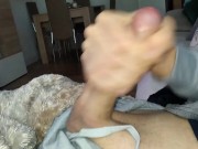 💦Dirty Man with a Fat Cock Wets His Pajamas with His Preseminal Liquid and Plays with Very Thick
