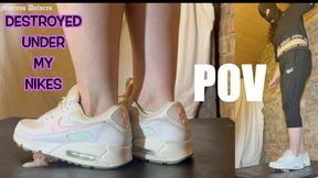 Destroyed under my Cruel Nike Air Max 90 - very cruel cock and ball trampling shoejob by Mistress Dolores **POV version**