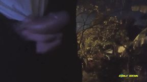peeing and jerking my big uncut latino cock outdoors in public until i shoot a nice thick cum load and taste it