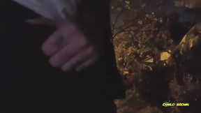 peeing and jerking my big uncut latino cock outdoors in public until i shoot a nice thick cum load and taste it