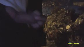 peeing and jerking my big uncut latino cock outdoors in public until i shoot a nice thick cum load and taste it