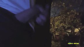 peeing and jerking my big uncut latino cock outdoors in public until i shoot a nice thick cum load and taste it