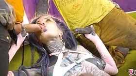 Alternative dreadlocks stunner assfucking only threesome – dual anal, ass inside-out bloom & gaping