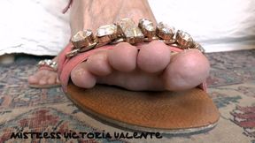 Summer sandals, smelling toes, and jerking off in pants