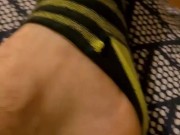 12 hour shift sweaty sock pull off showing off my male soles and toes