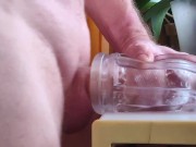 Transparent sleeve solo fuck