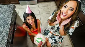 Stepmom gets the best birthday present when her stepkids help her celebrate with a hot threesome