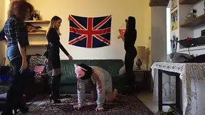 Slave girl in high heels takes ballbusting and domination from her mistress