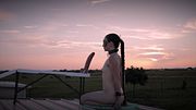Creature, cuffed and sucking at sunset