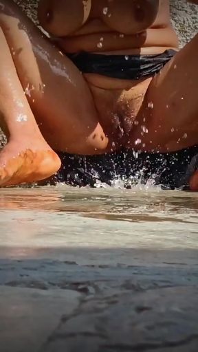 Outside the outdoor house, in the courtyard, the stepsister is bathing openly completely naked, the very beautiful&hellip;   Clip 1