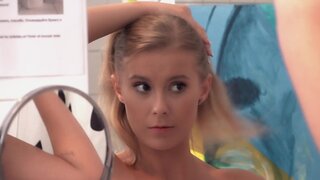 Foxy blonde chick in interracial action with a hung black man