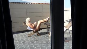Blonde super MILF blowing a cock in my backyard