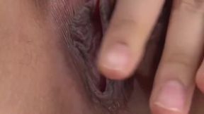 Fingering Asia: Brunette's DIY pierced pussy_dict