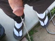 Massive Norwegian Fat Daddy Cock Pissing Outside With Socks And Sandals On