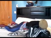 Spandex skeleton with stocking mask gassing black masked android